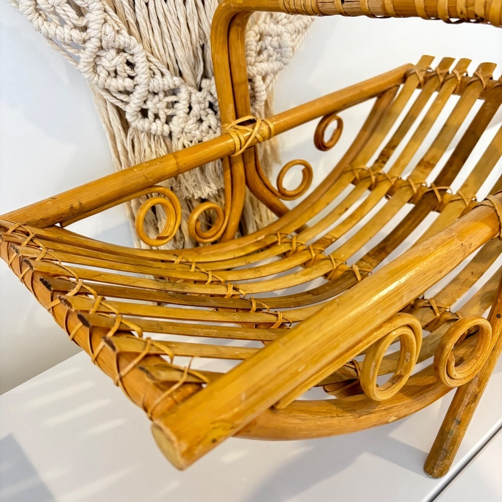 BOHO rattan bamboo mid century magazine rack towel holder MCM decor stand - Picture 7 of 15